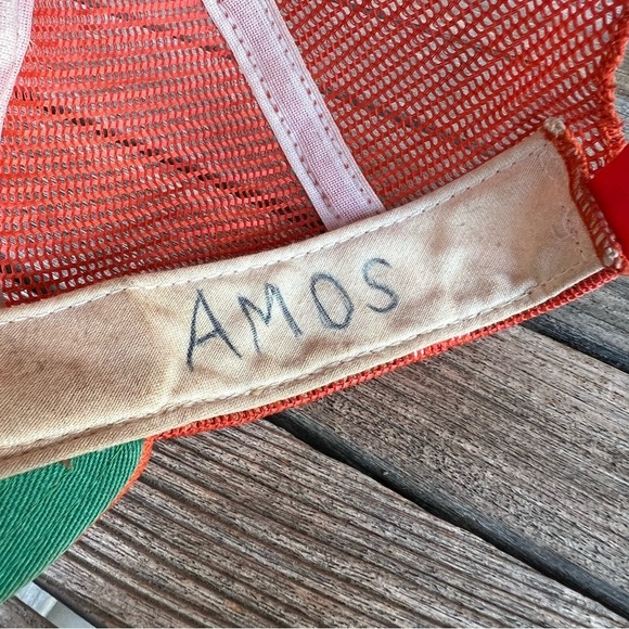 Vintage New Era Hat Cap Snap Back Orange White Mesh Trucker Letter A USA - Picture 14 of 15